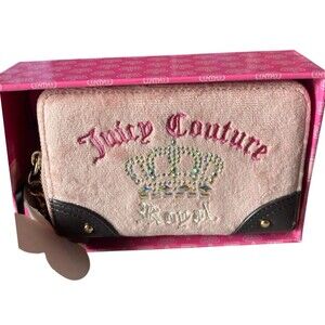 Juicy Couture Crown Rhinestone Zip Around Wallet Pink Velvet New in Box